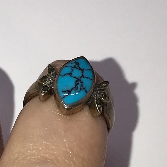 Marquis Turquoise and Sterling Silver Ring, Size 7 - Picture 8 of 8